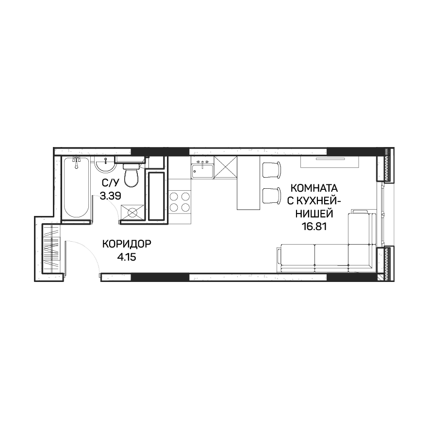 студия, 24.6 м², 8 этаж 