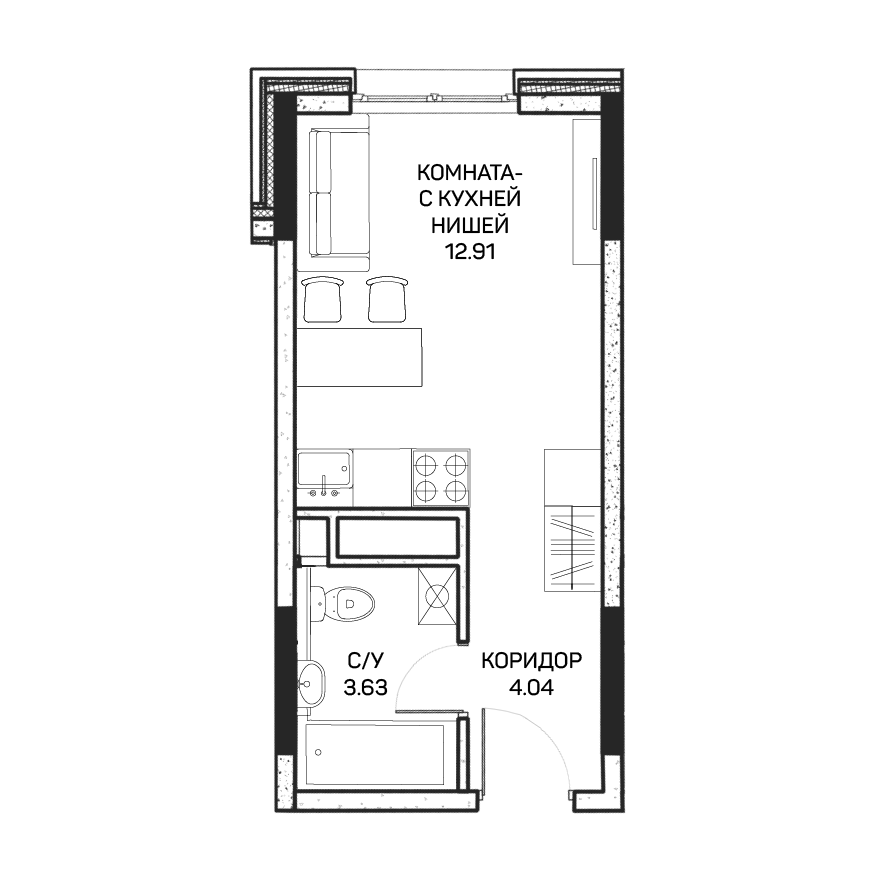 студия, 20.8 м², 8 этаж 
