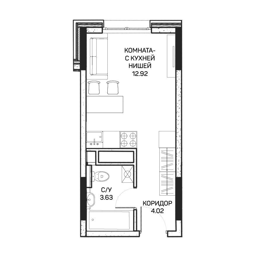 студия, 20.8 м², 8 этаж 