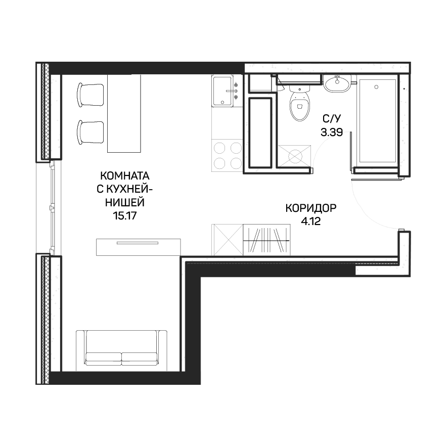 студия, 22.8 м², 8 этаж 