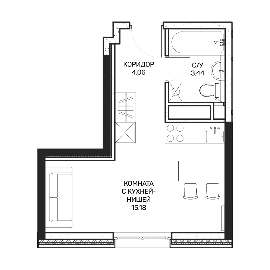 студия, 22.8 м², 7 этаж 