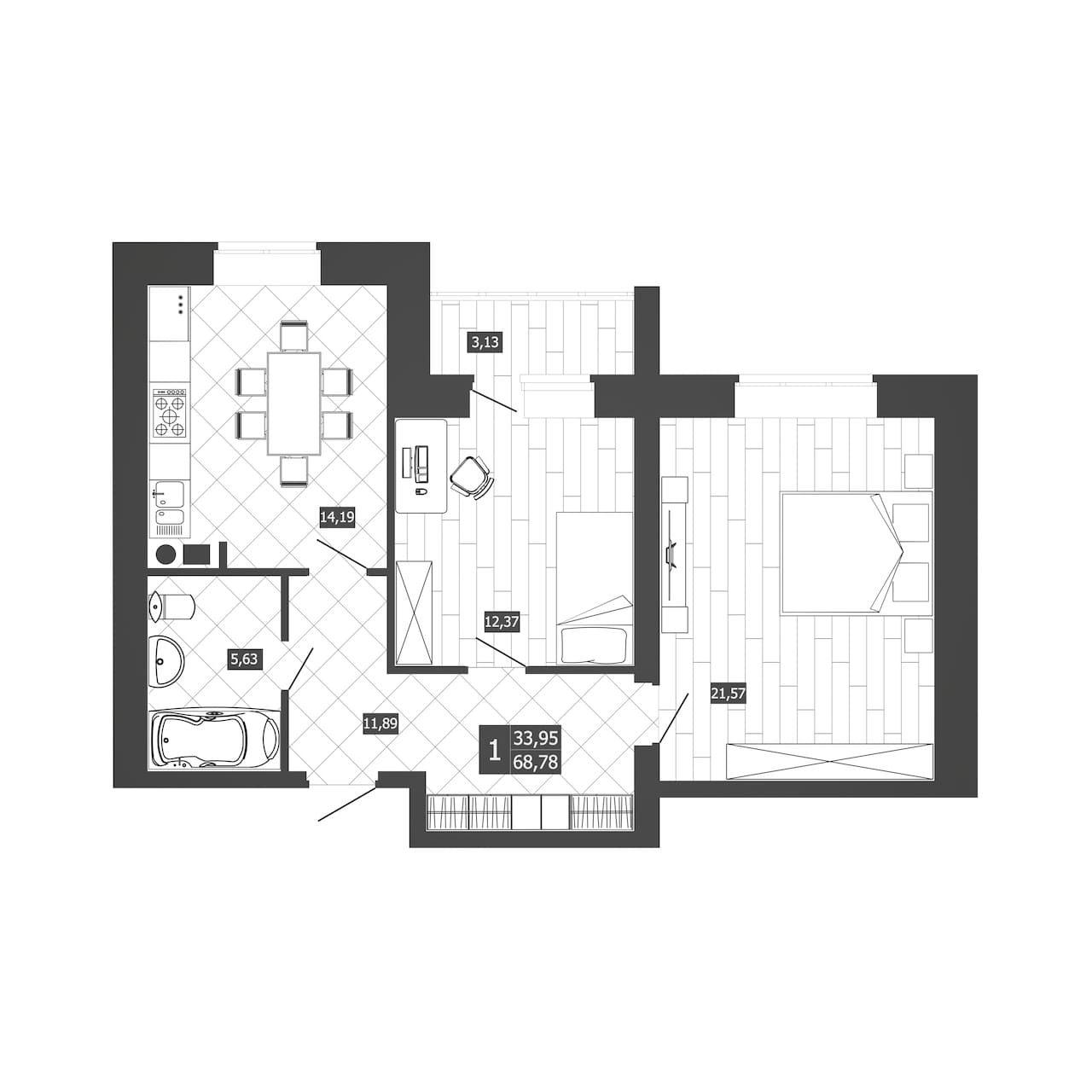 2 комн. квартира, 67.2 м², 2 этаж 