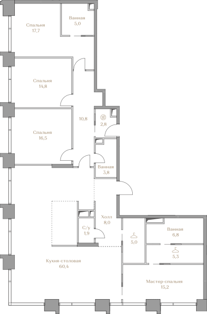 4 комн. квартира, 174 м², 4 этаж  (из 18)