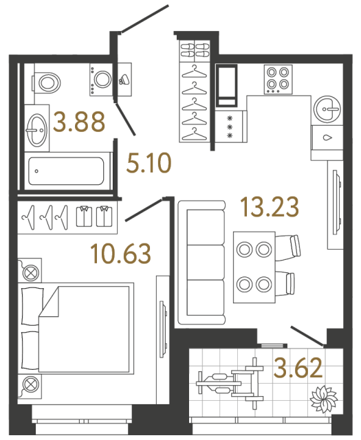 1 комн. квартира, 32.8 м², 12 этаж 