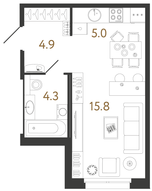 студия, 30 м², 7 этаж 