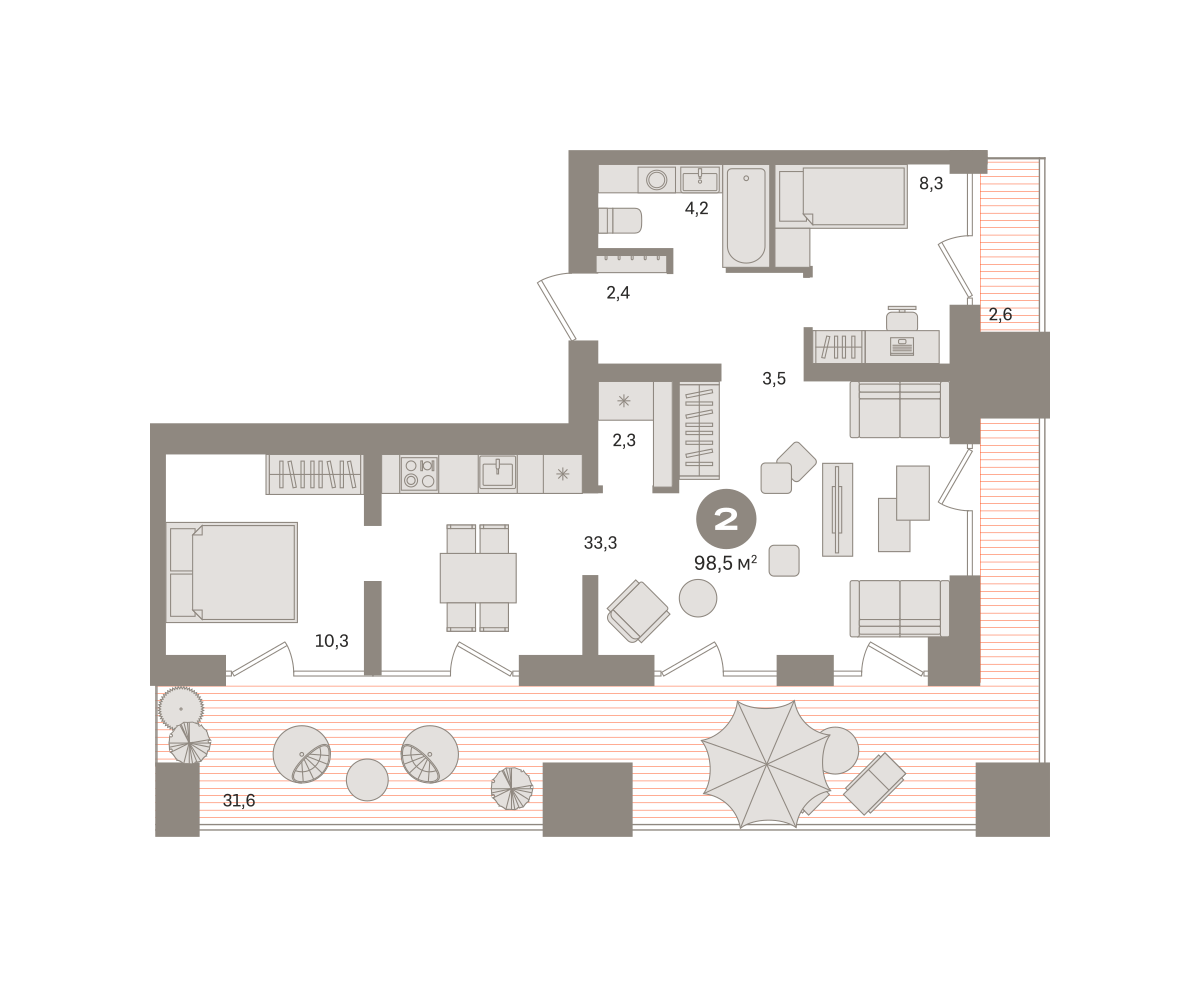 2 комн. квартира, 98.5 м², 7 этаж  (из 24)