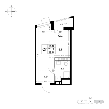 студия, 29.1 м², 8 этаж 