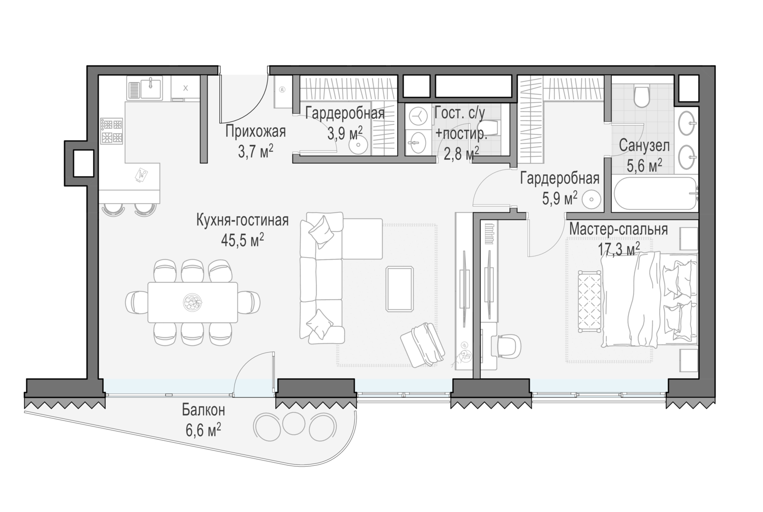 2 комн. квартира, 86.1 м², 5 этаж  (из 14)