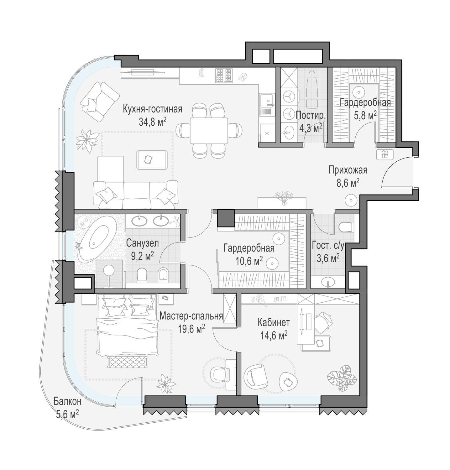2 комн. квартира, 112.6 м², 5 этаж  (из 14)