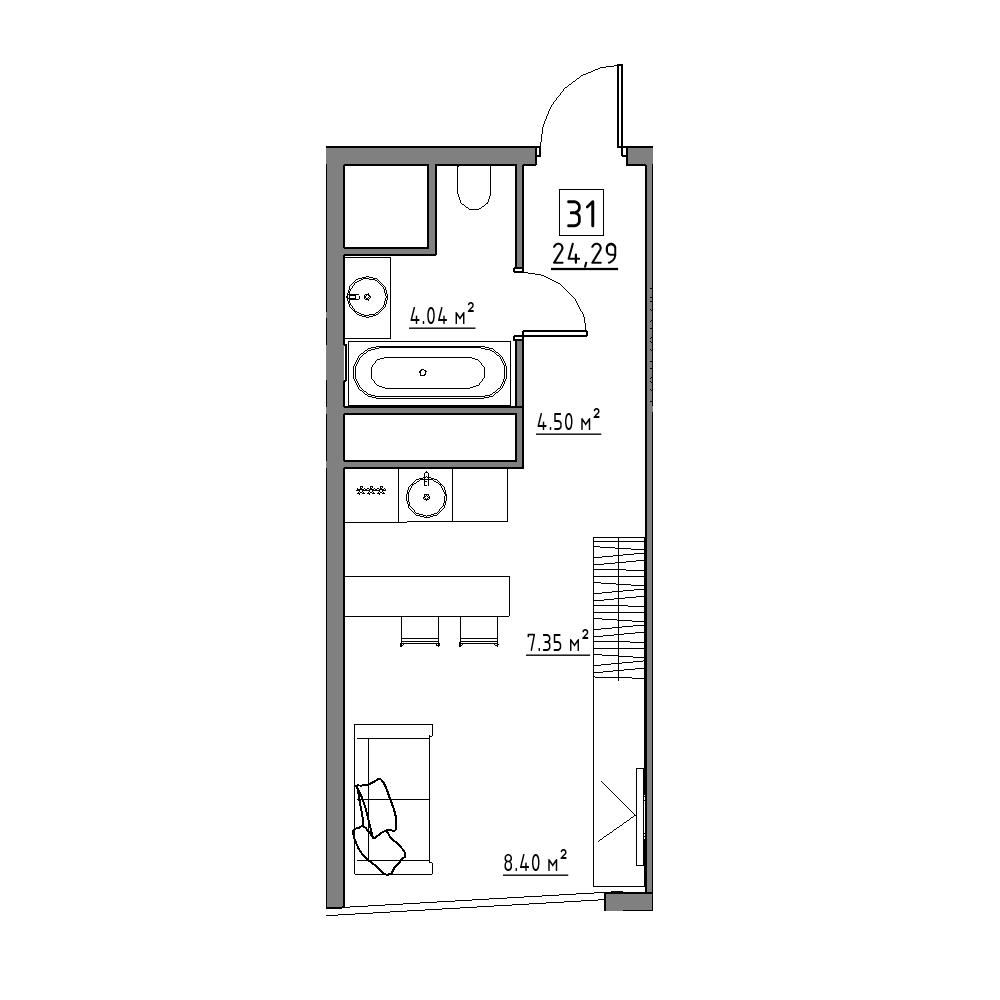 студия, 24.3 м², 2 этаж 