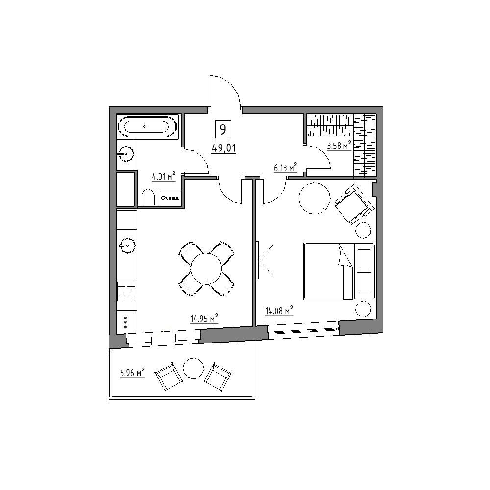 студия, 49 м², 1 этаж 