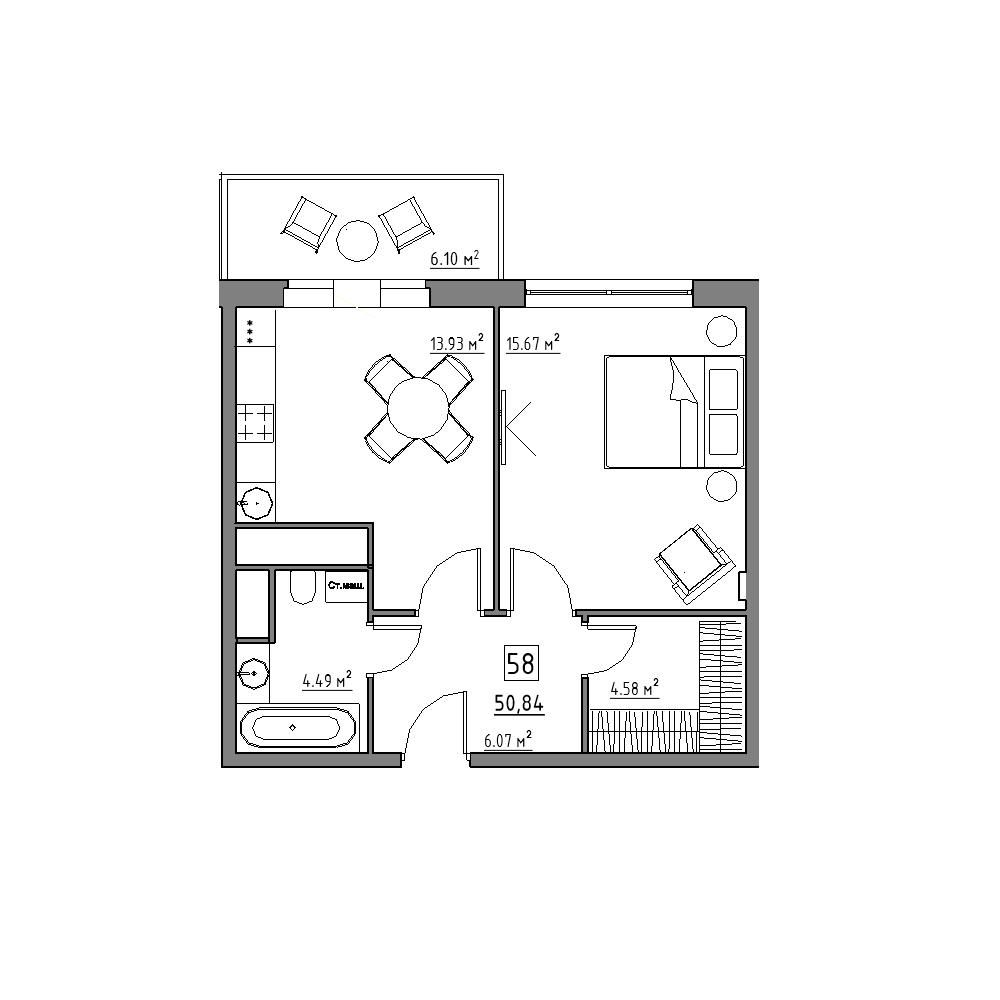 студия, 50.8 м², 4 этаж 