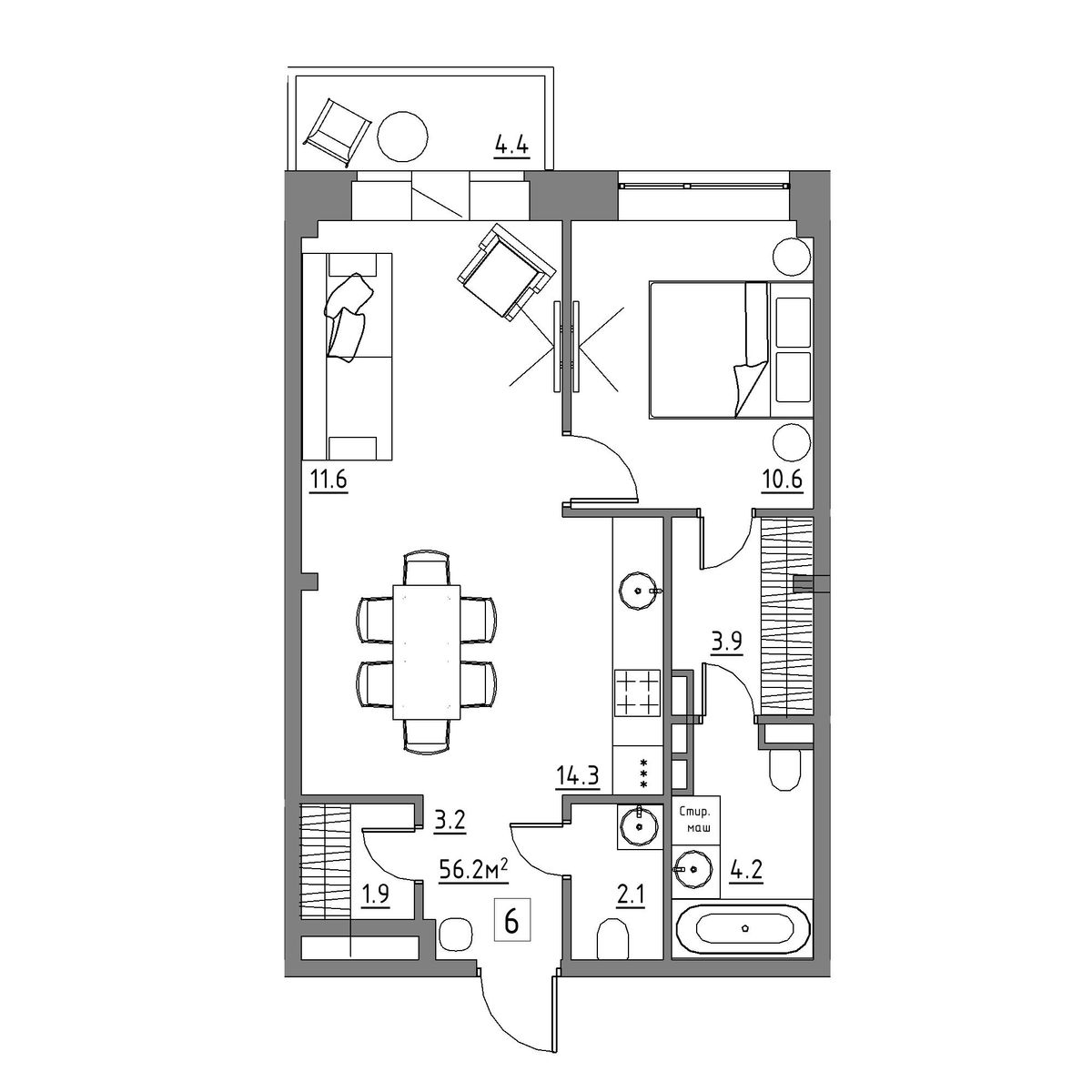 студия, 56.2 м², 2 этаж 