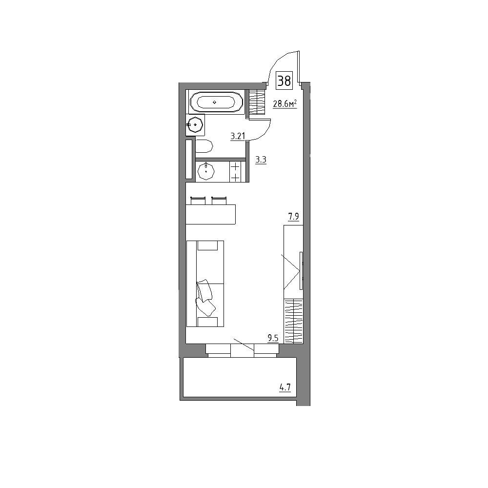 студия, 28.6 м², 2 этаж 