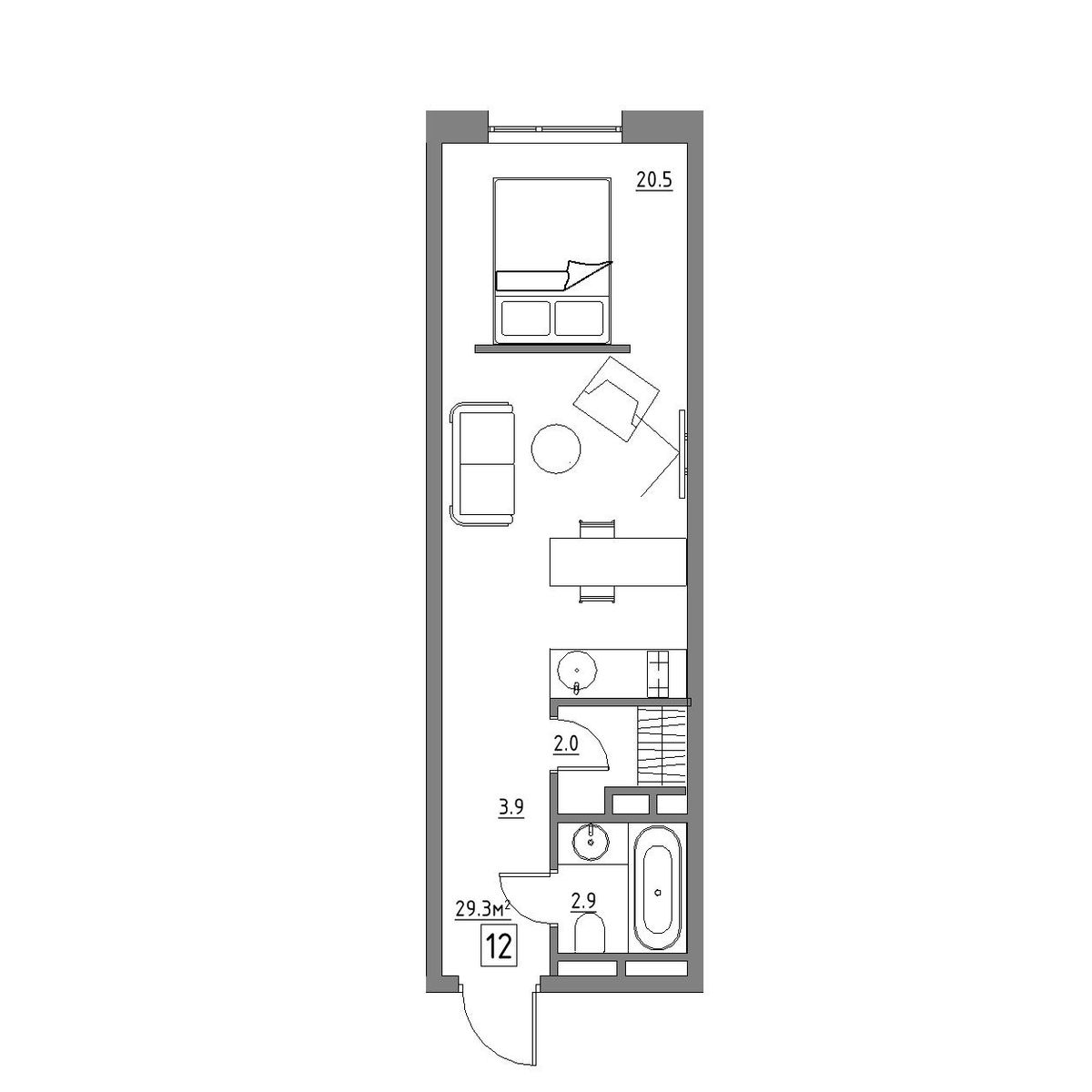 студия, 29.3 м², 1 этаж 