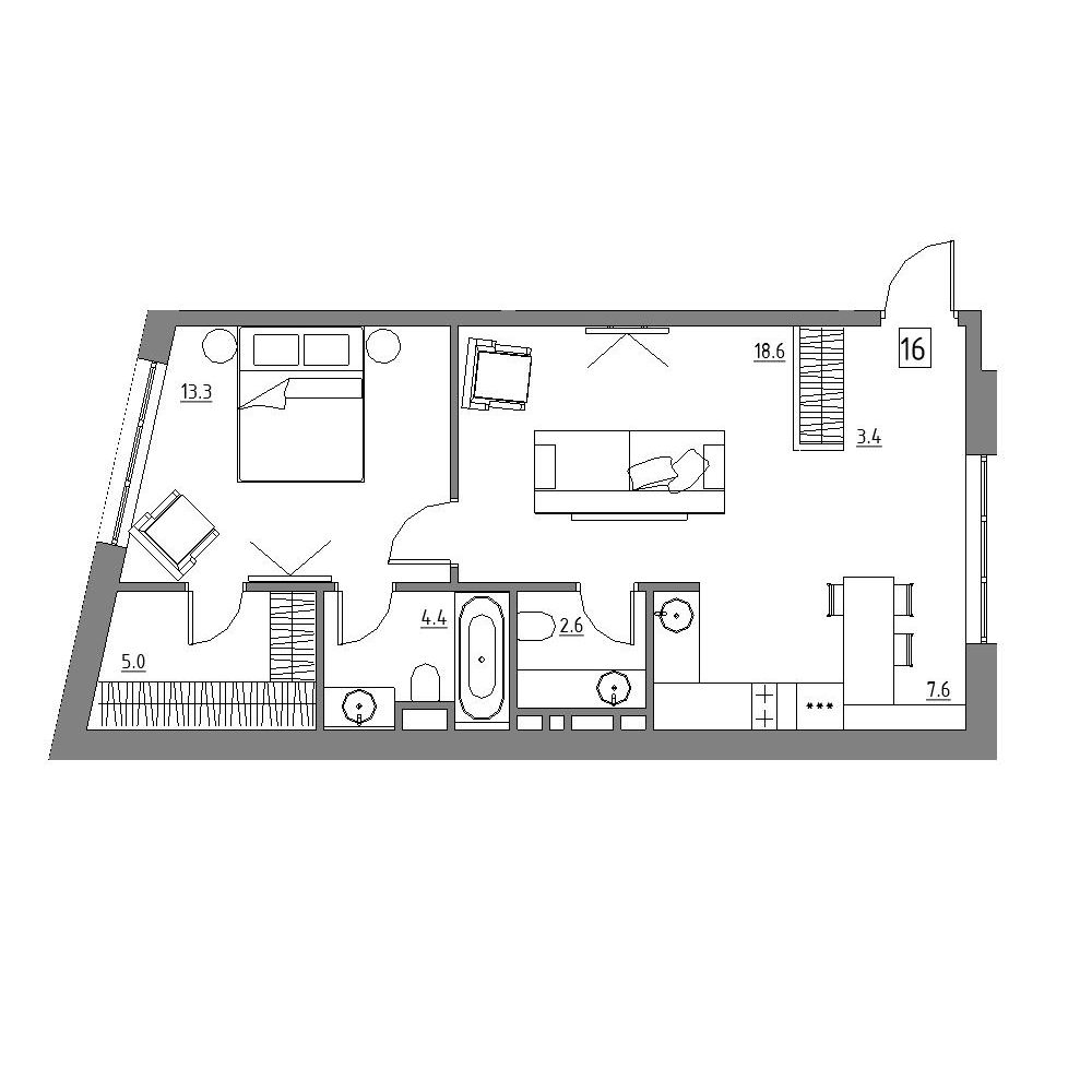 студия, 54.9 м², 2 этаж 