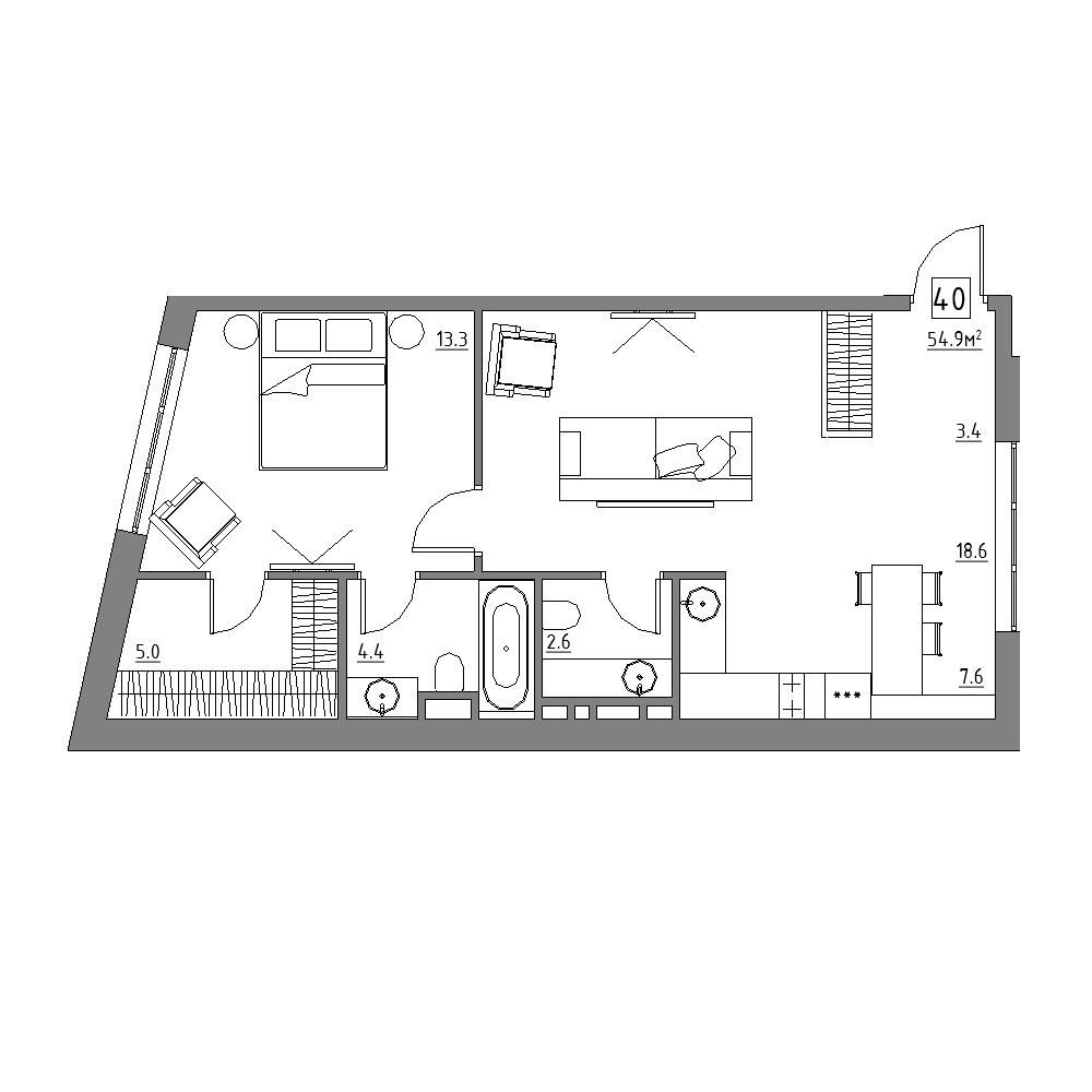 студия, 54.9 м², 3 этаж 
