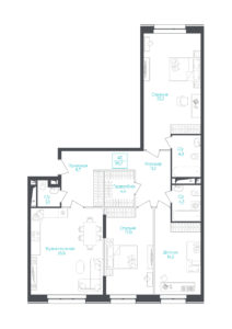 3 комн. квартира, 121.9 м², 9 этаж 