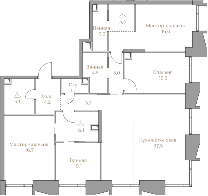 3 комн. квартира, 126.3 м², 3 этаж  (из 18)