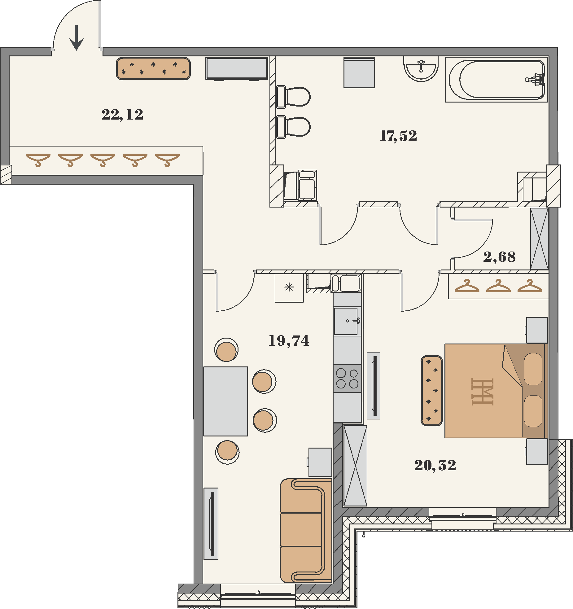 квартира со свободной планировкой, 80.3 м², 6 этаж 