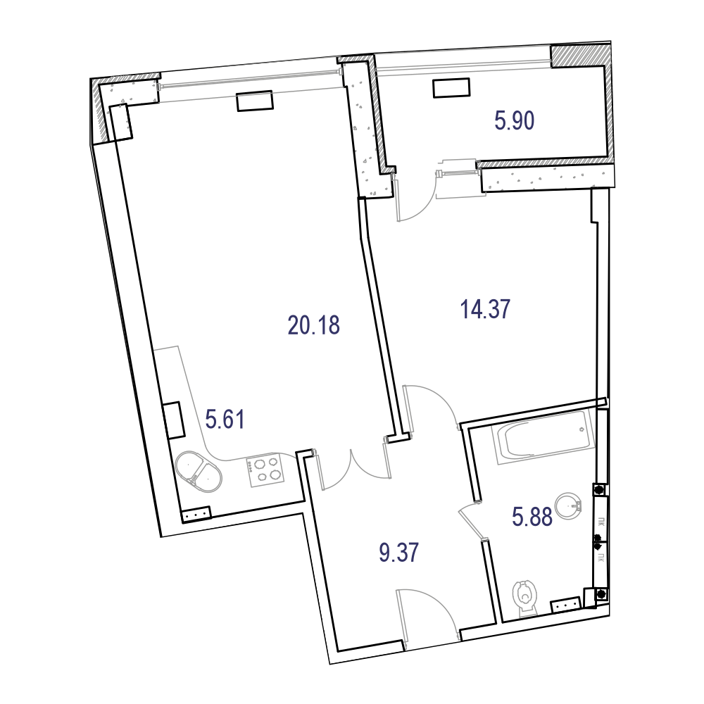 2 комн. квартира, 62.9 м², 3 этаж 