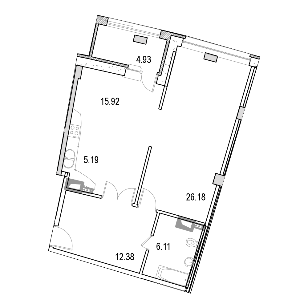 2 комн. квартира, 72.9 м², 5 этаж 