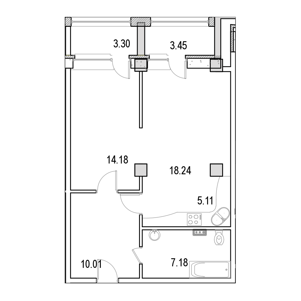 2 комн. квартира, 61.2 м², 5 этаж 