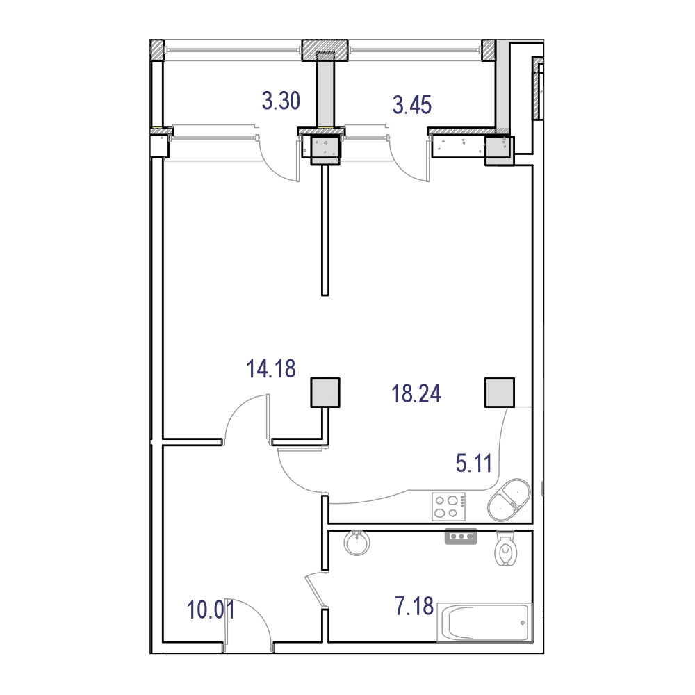 2 комн. квартира, 61.6 м², 6 этаж 