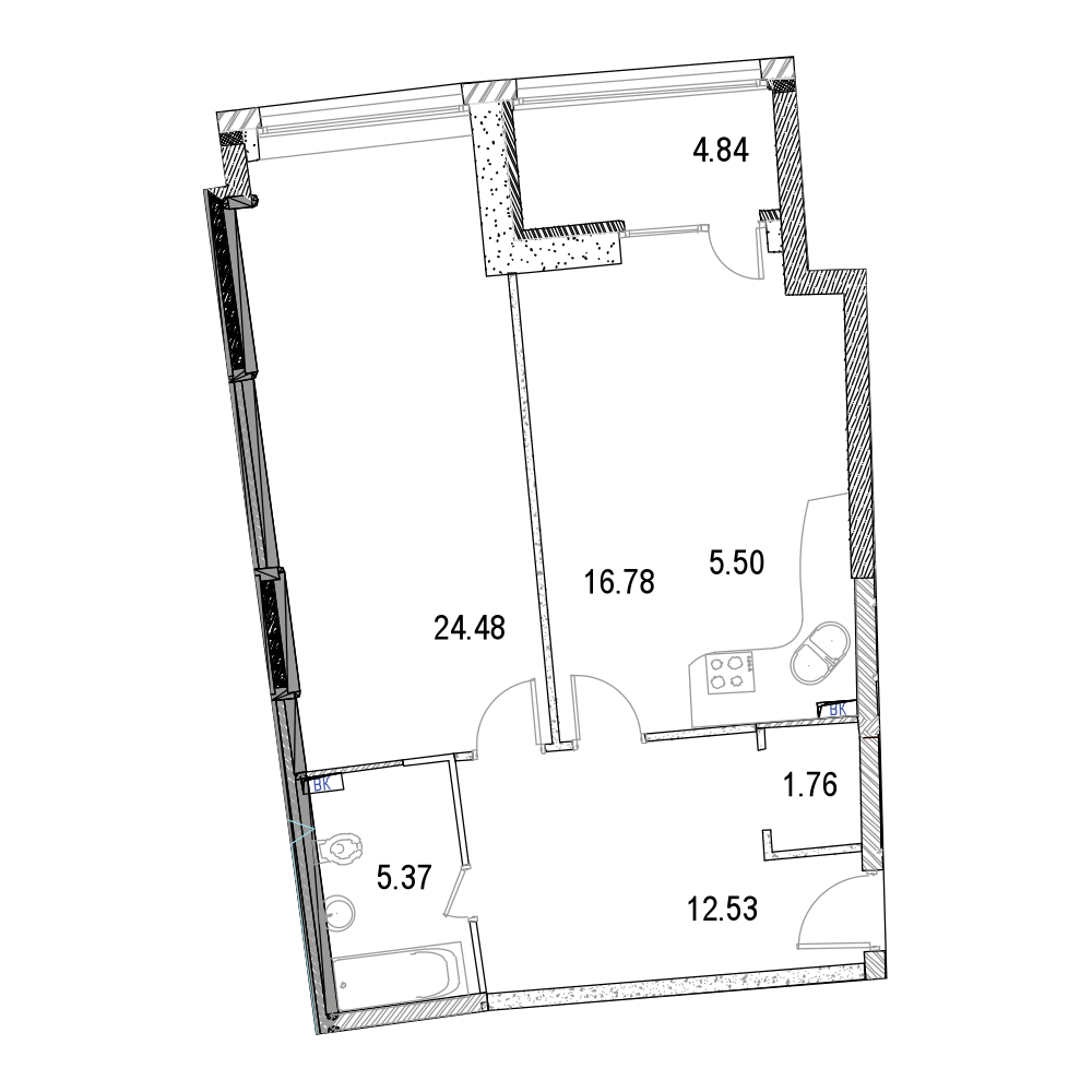 2 комн. квартира, 72.2 м², 4 этаж 