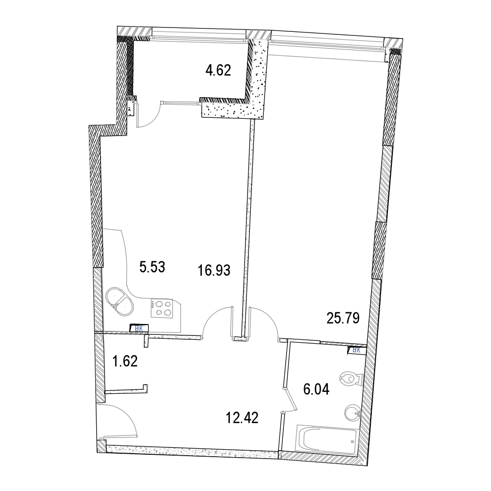 2 комн. квартира, 72.6 м², 5 этаж 