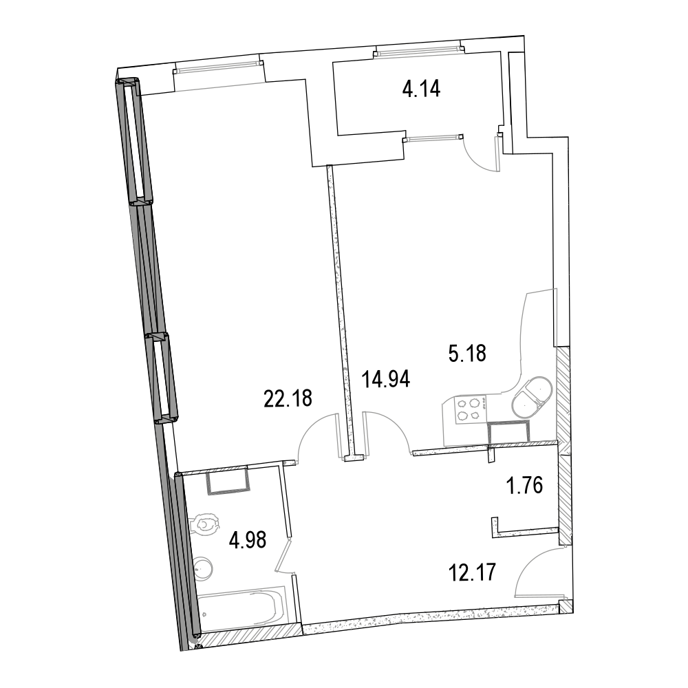 2 комн. квартира, 66 м², 8 этаж 