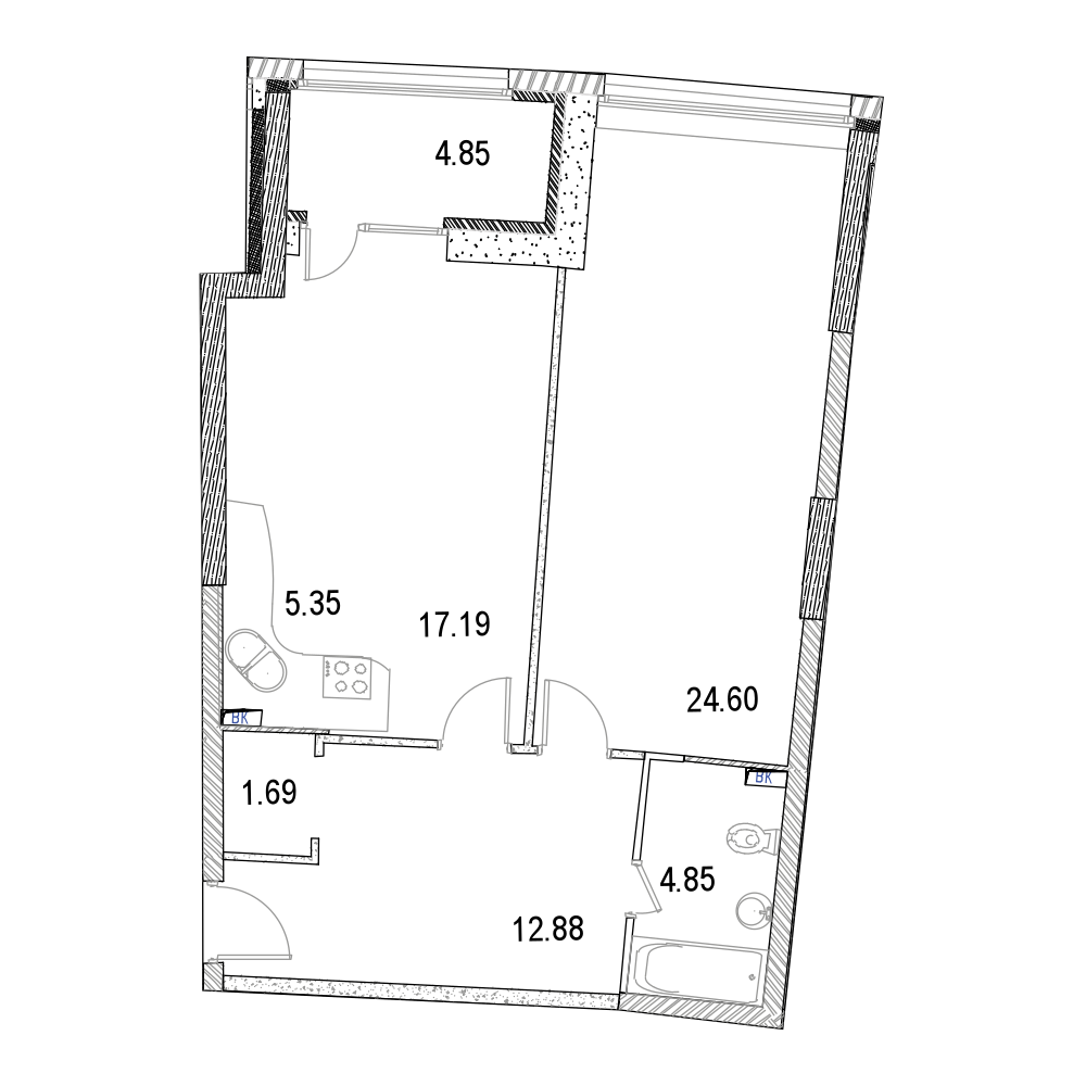 2 комн. квартира, 73.9 м², 3 этаж 