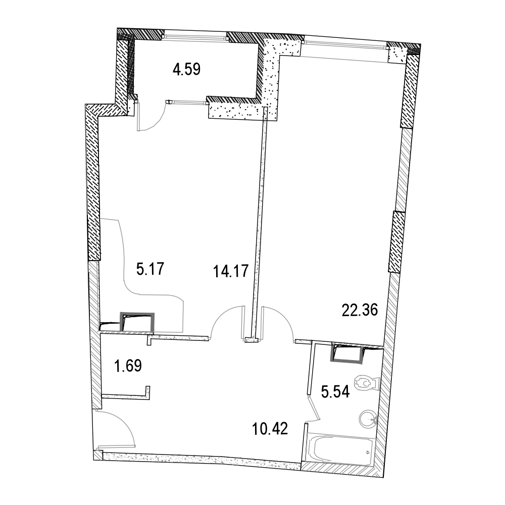 2 комн. квартира, 65.8 м², 7 этаж 