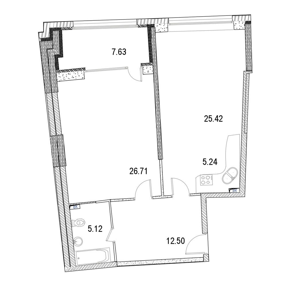 2 комн. квартира, 82.6 м², 4 этаж 