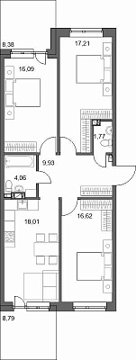 3 комн. квартира, 89.8 м², 1 этаж 
