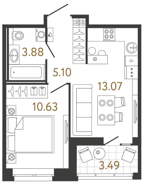 1 комн. квартира, 32.7 м², 12 этаж 