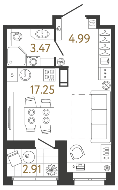 студия, 25.7 м², 8 этаж 