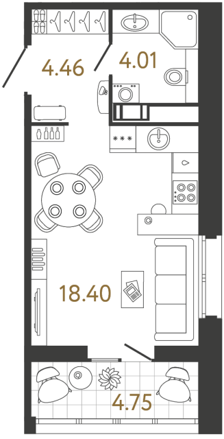 студия, 26.9 м², 15 этаж 