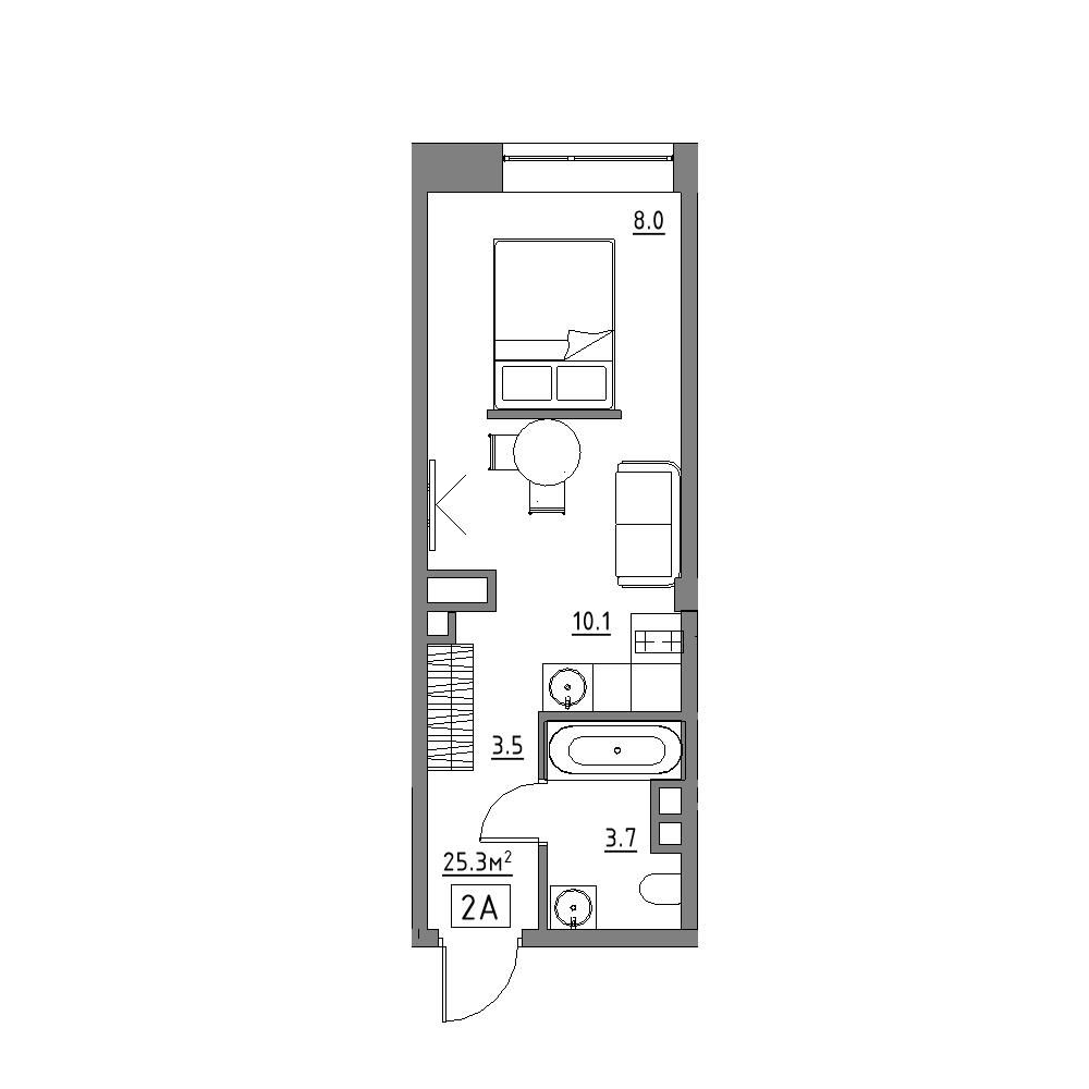 студия, 25.3 м², 2 этаж 
