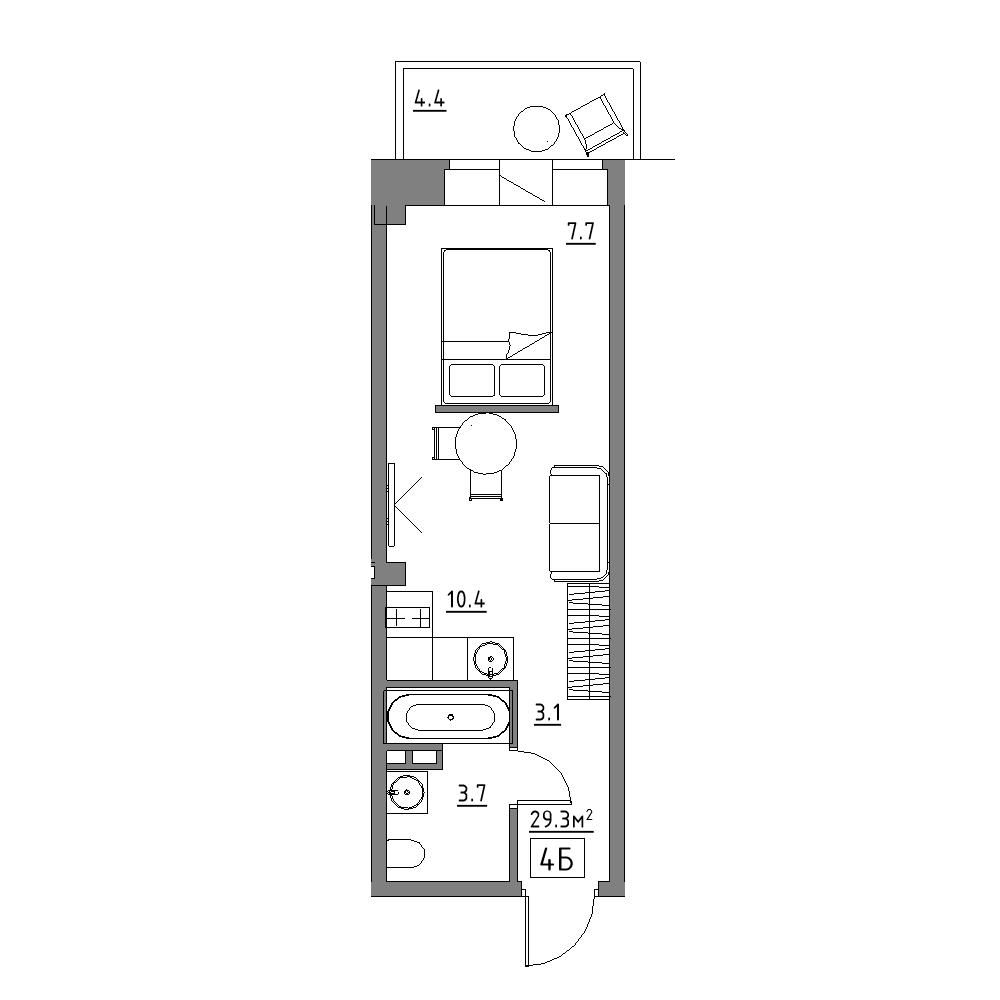 студия, 29.3 м², 2 этаж 