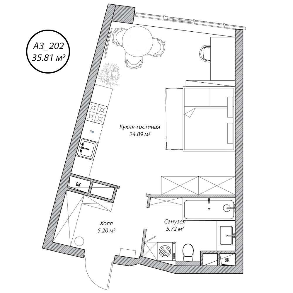 студия, 35.8 м², 2 этаж 