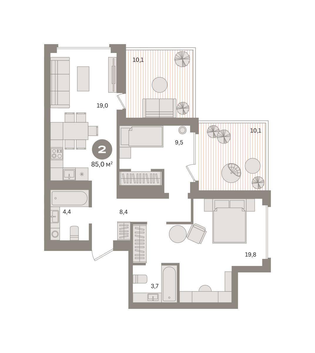 2 комн. квартира, 85 м², 22 этаж  (из 29)