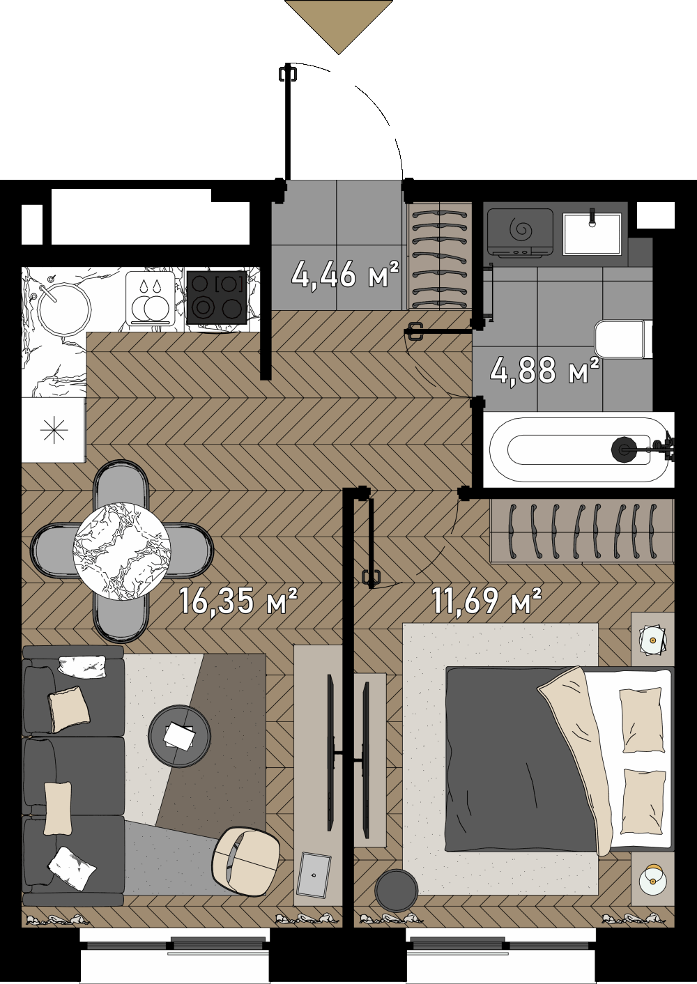 1 комн. квартира, 37.1 м², 1 этаж  (из 23)