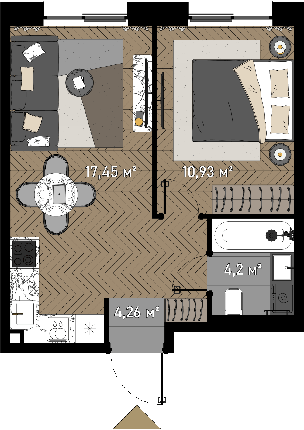 1 комн. квартира, 36.2 м², 1 этаж  (из 23)