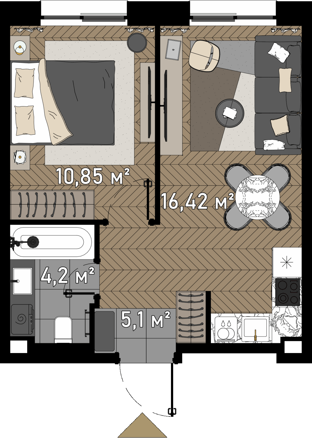1 комн. квартира, 36.4 м², 1 этаж  (из 23)