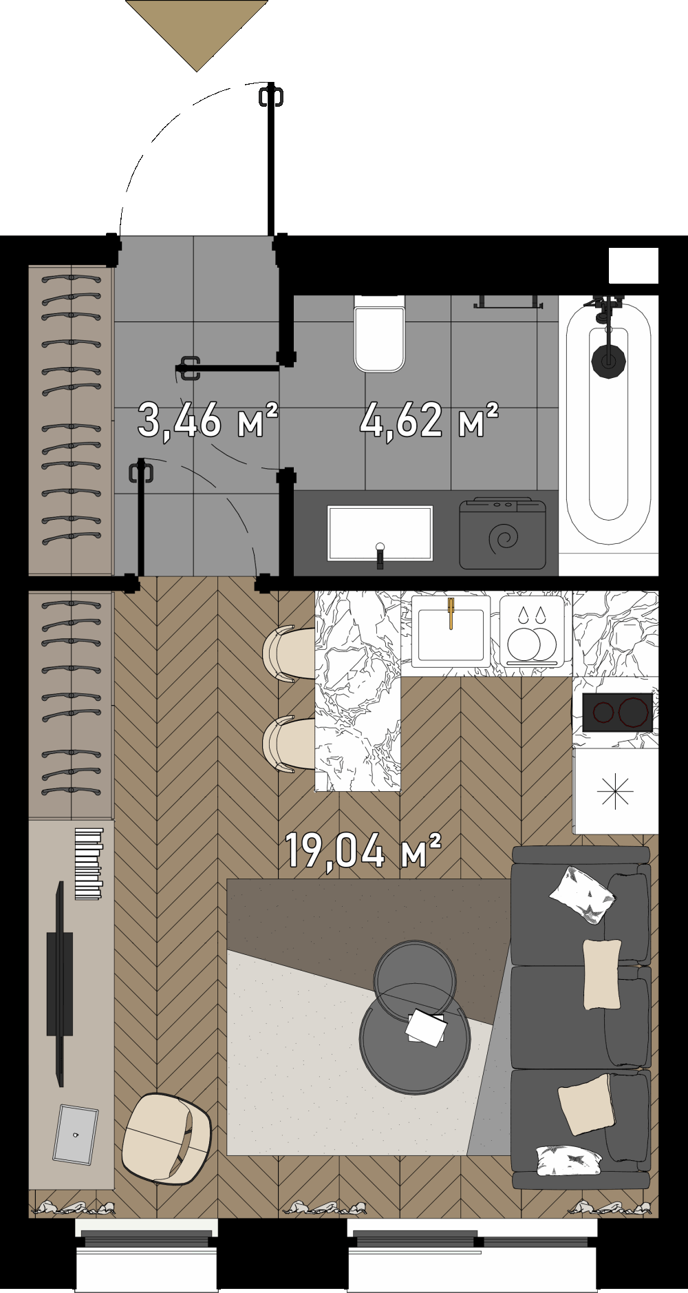1 комн. квартира, 28.3 м², 1 этаж  (из 23)