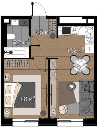 1 комн. квартира, 37.7 м², 1 этаж  (из 23)