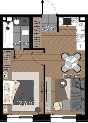 1 комн. квартира, 36 м², 1 этаж  (из 23)