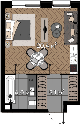 1 комн. квартира, 29.5 м², 1 этаж  (из 23)