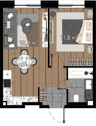 1 комн. квартира, 39.1 м², 1 этаж  (из 23)